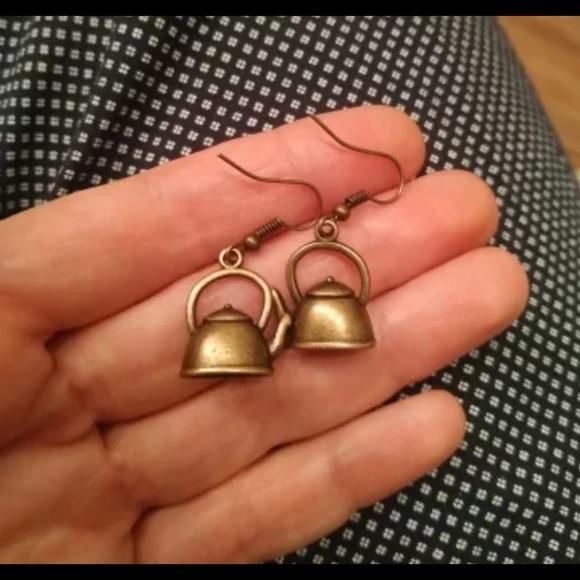 Vintage Bronze Kettle Shape Dangle Earrings for Women Girl Retro coffee Drop - Picture 3 of 5